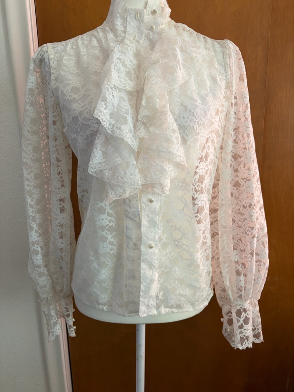 Alice Stuart Vintage Lace Victorian Style Blouse Ivory Size 8